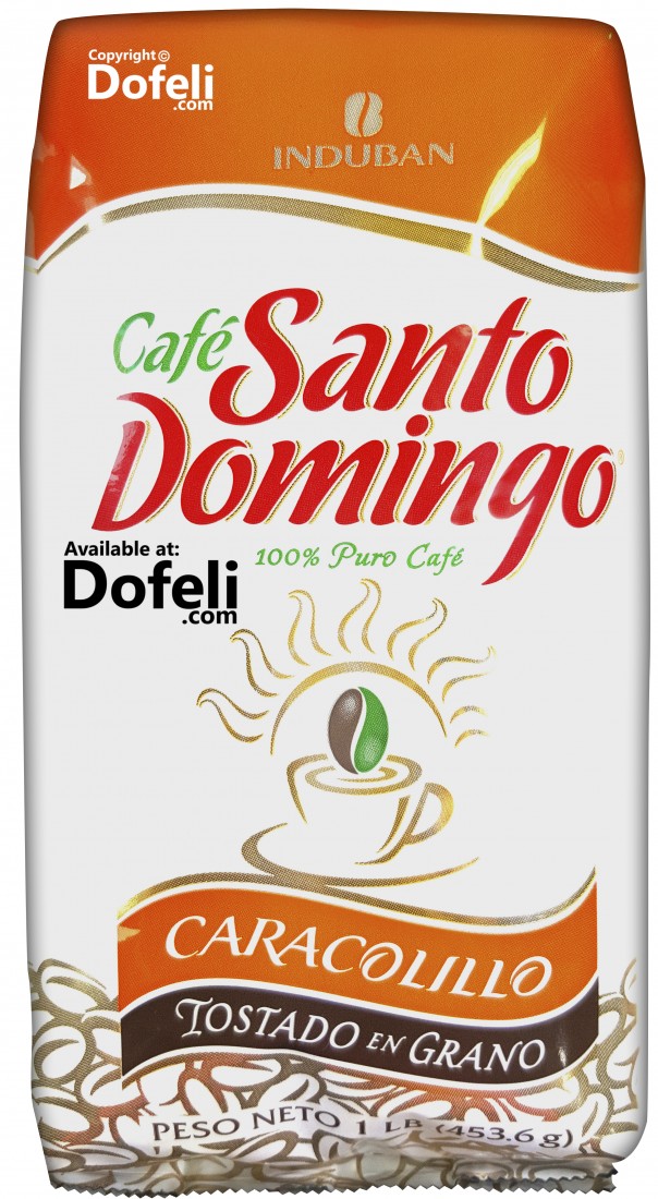 Whole roasted Santo Domingo Dominican peaberry coffee beans with rich aroma and balanced robust flavor from Dominican Republic.